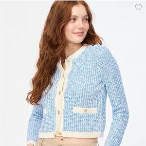 NWOT J. Crew Popcorn-stitch Lady Jacket Cardigan Structured Sweater Blue Large